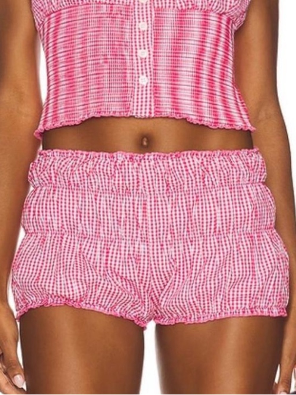 NWT More To Come x Revolve Giana Gingham Bloomer Micro Shorts in Pink/White - S